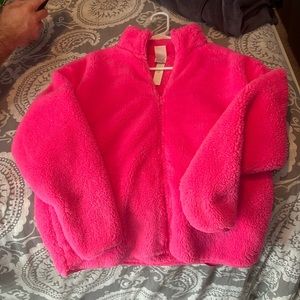 Pink teddy full zip jacket in atomic pink